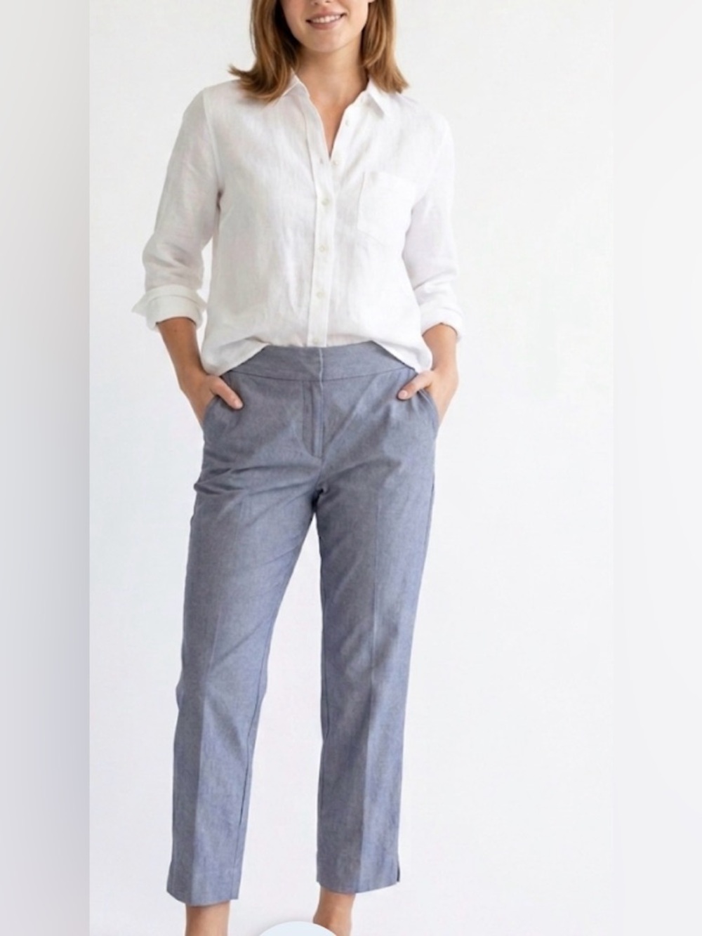Talbots Slim Crop Trousers Size 10 Blue Cotton Modal Blend
